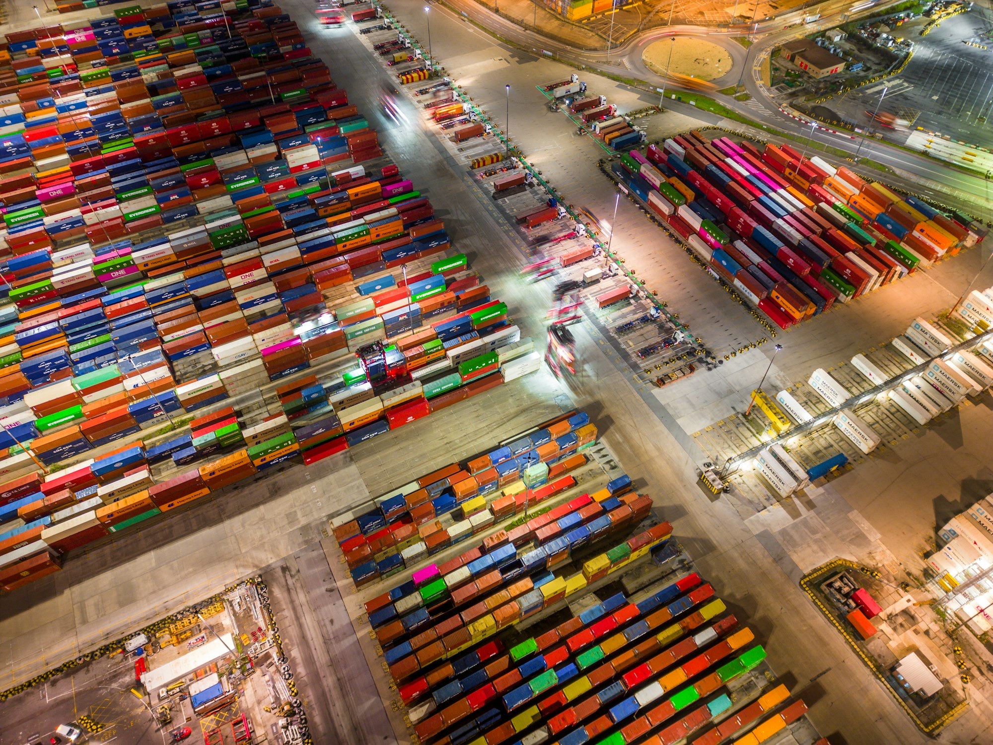 Industrial yard at night